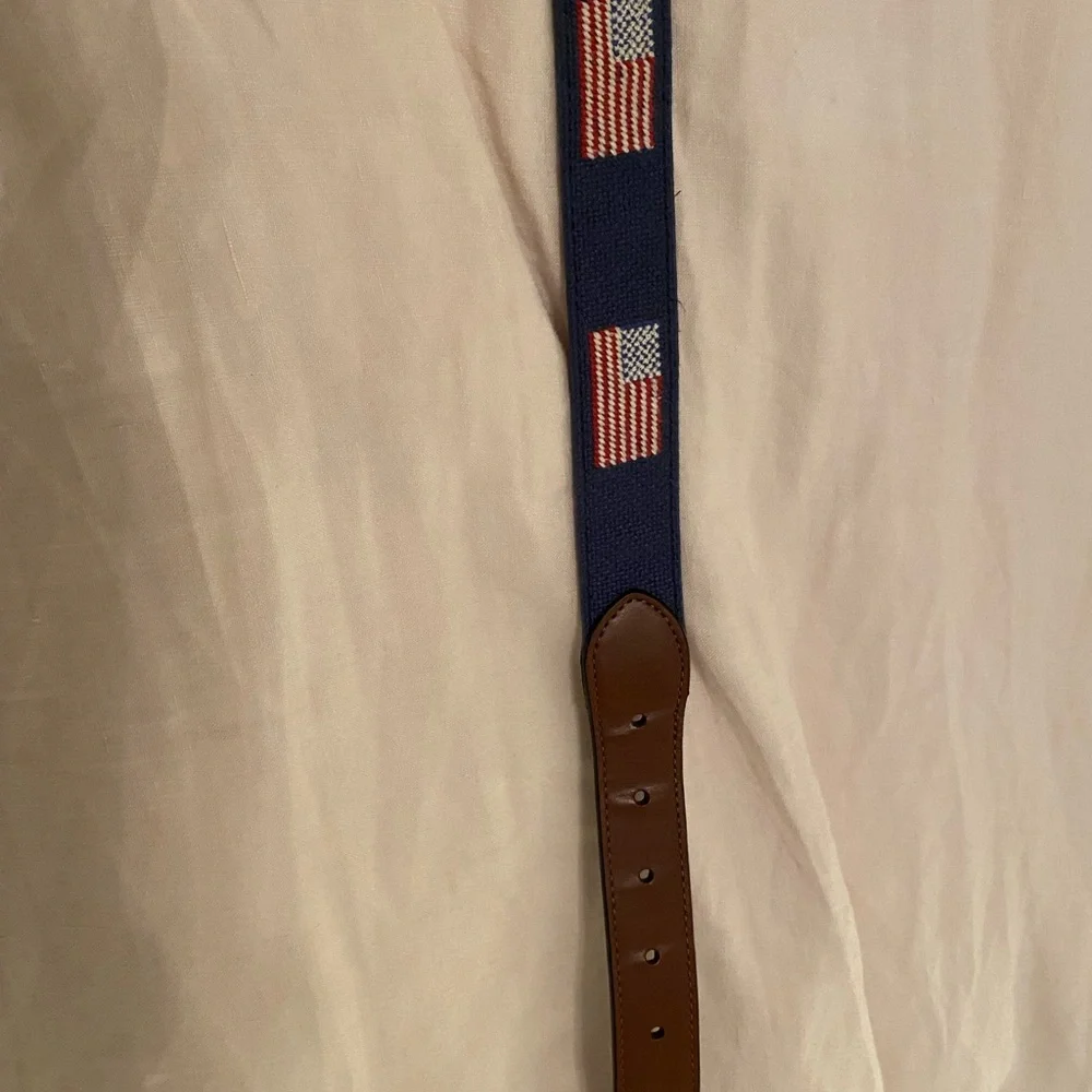 Men's Navy and Brown Flag Pattern needle point Belt - Picture 6 of 8